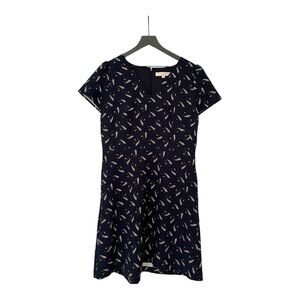 LOFT Navy Blue Short Sleeve Printed A-Line Dress